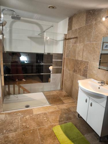 une salle de bain avec douche et lavabo dans l'établissement Chez Philipe Jasse 548, à Gallargues-le-Montueux