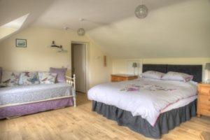 a bedroom with a large bed and a couch at Bro Dafydd in Aberystwyth