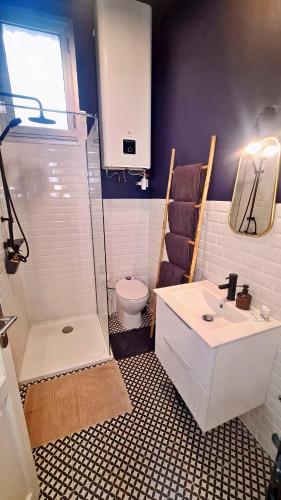 une salle de bain avec une douche, un lavabo et des toilettes dans l'établissement TOPAZE Centre-ville, WIFI, à Avignon