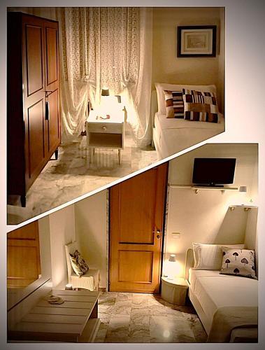 two pictures of a bedroom and a living room at Miky M House in Venosa