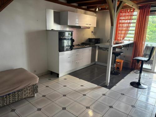 Dapur atau dapur kecil di Charmant studio avec piscine à Le Gosier, 30 m²