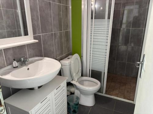 Bilik mandi di Charmant studio avec piscine à Le Gosier, 30 m²