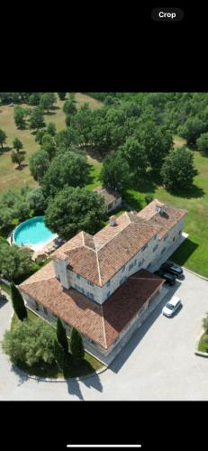 an aerial view of a house with a swimming pool at Villa LOU in Poreč