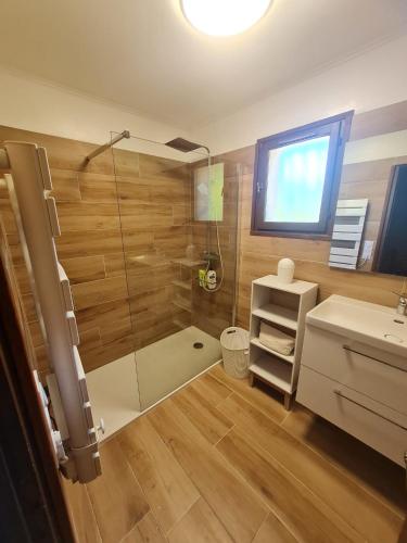 une salle de bain avec douche et lavabo dans l'établissement Laragne villa vacances famille, à Laragne