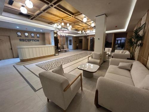 a lobby with couches and chairs and a reception at Green Village HOTEL & SPA in Sis