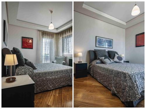 ペスカーラにあるLa Casa di MaRa a due passi dal mareのベッド2台とソファ付きのベッドルームの写真2枚