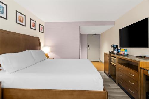 a hotel room with a bed and a flat screen tv at Hilton Garden Inn Chicago Downtown Riverwalk in Chicago
