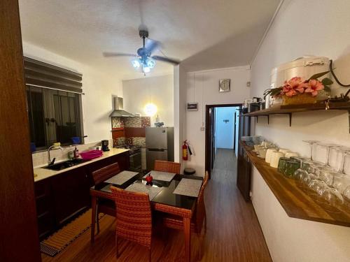 R&G Justlikehome Apartment 1 with blue sofa set and Apartment 2 with Garden View with brown sofa setにあるキッチンまたは簡易キッチン