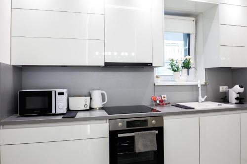 Η κουζίνα ή μικρή κουζίνα στο Rebany Apartman 4 Central Location