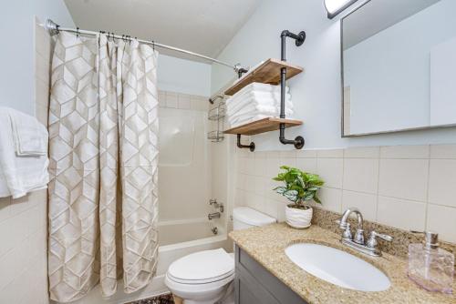 a bathroom with a sink and a toilet and a shower at Charming Retreat in Ann Arbor in Ann Arbor