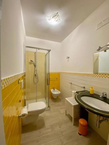 a bathroom with a shower and a sink and a toilet at Holiday House ROSANNA in Conca dei Marini