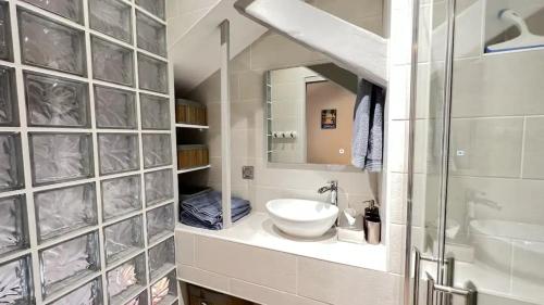 une salle de bain avec un lavabo et un miroir dans l'établissement Appartement moderne & calme proche mer et centre, à Nice