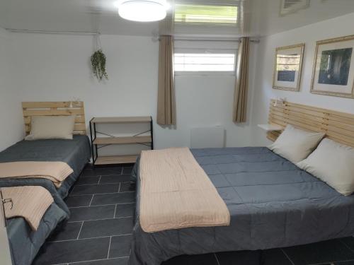 a bedroom with two beds in a room at Disney grand F2 dans maison terrasse privée in Bouleurs