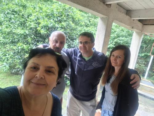 a group of people posing for a picture at Ezo in Jvari