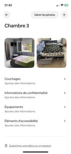 un collage de trois photos d'une chambre avec un lit dans l'établissement Maison 24h du Mans, à Saint-Gervais en-Belin