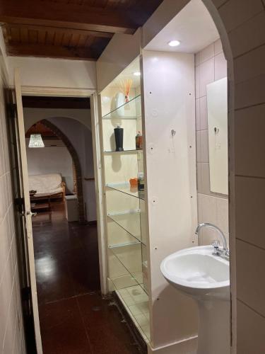 a bathroom with a sink and a glass shelf at Mí Sueño in Marcos Juárez