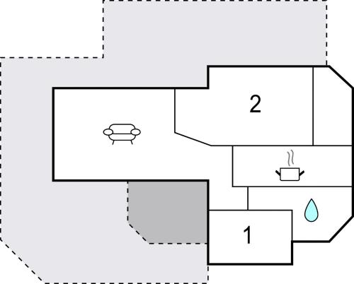 a block diagram of a kitchen with a stove at Three-Bedroom Holiday Home In Spottrup in Lihme