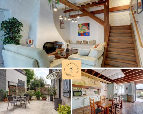 un collage de photos d'un salon et d'une maison dans l'établissement Charme authentique à Corbas - Authentic Charm in Corbas - 120m2 of Comfort-6 personnes, à Corbas