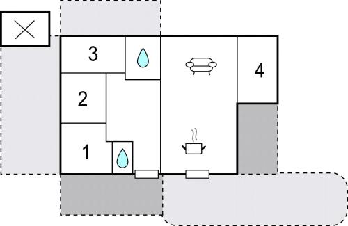 a block diagram of a bathroom with four toilets at 4 Bedroom Amazing Home In Knebel in Knebel