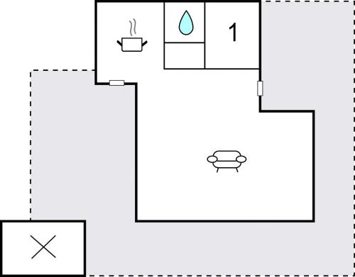 a block diagram of a kitchen with a stove top oven at One-Bedroom Holiday Home In Hornslet in Hornslet