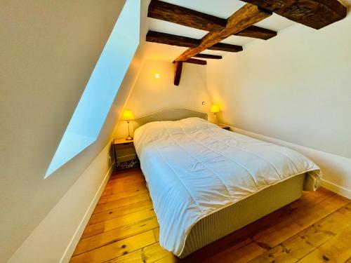 une chambre avec un lit dans un grenier dans l'établissement Le Numéro Douze, Charme en ville, à Tours