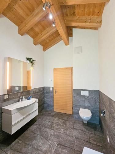 a bathroom with a sink and a toilet at Chalet Eigernordwand in Grindelwald