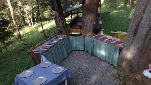 an outdoor kitchen with a sink in a tree at Refugio en el Árbol in Guarne