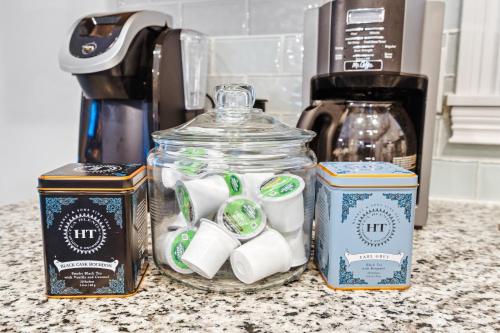 a jar of marshmallows sitting on top of a counter at Cedar Point, Kalahari, Sports Force, Hot tub, Fire pit, EV, Pets, Beach, Fireplace, Park in Huron