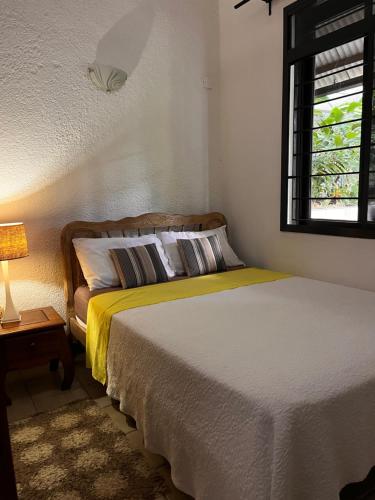 a bedroom with a bed and a window at Joubarbe Residence in Moka