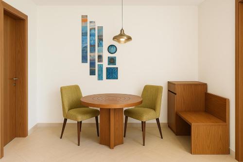 a dining room with a table and two chairs at Hawthorn Suites by Wyndham Dwarka in Dwarka