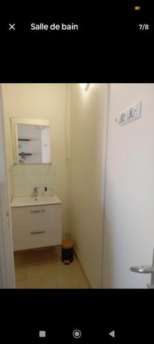 une salle de bain avec un lavabo et un miroir dans l'établissement Studio prox tram métro et périphérique, à Vénissieux