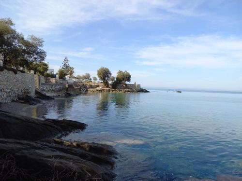 a large body of water next to a stone wall at PAROS APARTMENT MELAS b4 in Parikia