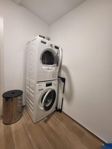 a washer and dryer in a corner of a room at Newly Built 4 Bedrooms Property in Vésenaz