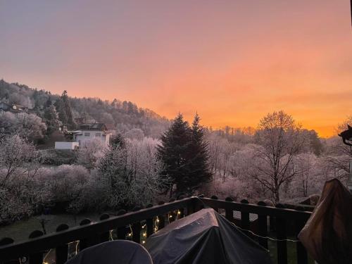 a winter view from the balcony of a house at Premium Suite - Waldblick - Balkon - Schwarzwald in Bühl