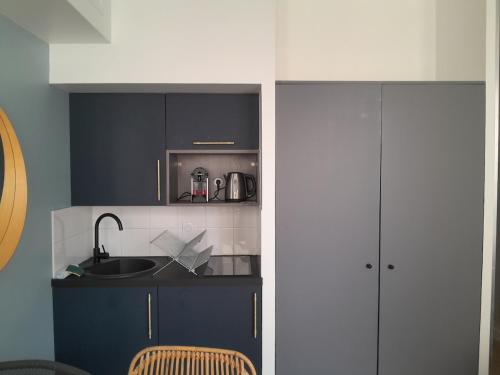 une cuisine avec un évier et un plan de travail dans l'établissement Superbe appartement moderne idéalement situé, Lyon, à Lyon