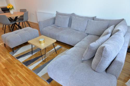 a living room with a couch and a table at HM Apartments in Inđija