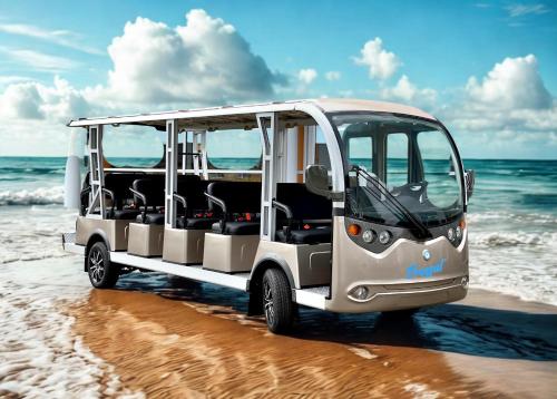 a golf cart parked on the beach at Złociste Zacisze in Bobolin