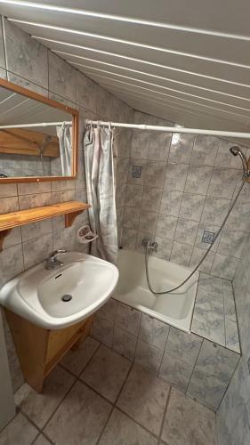une salle de bain avec un lavabo, des toilettes et une baignoire dans l'établissement La Faucille 3, à Praranger
