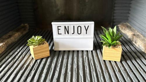 three potted plants sitting on top of a table at La Prairie - Colocation cosy au cœur des Universités in Bures-sur-Yvette