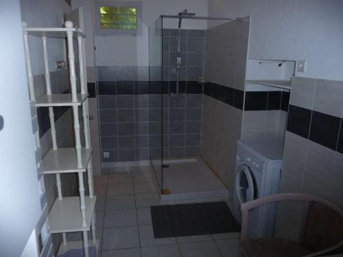 une salle de bain avec douche et machine à laver dans l'établissement Gîte Le Gite Sanary-sur-mer centre ville., à Sanary-sur-Mer