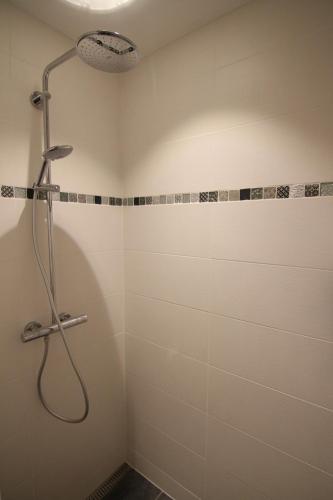 a bathroom with a shower with a shower head at Logis Hôtel - La Chambre d'Amiens in Amiens