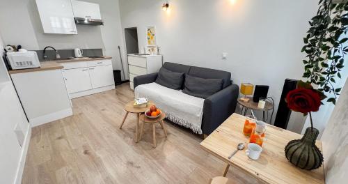 un salon avec un canapé et une table dans l'établissement Hypercenter - Close to Place des Corps Saints, à Avignon