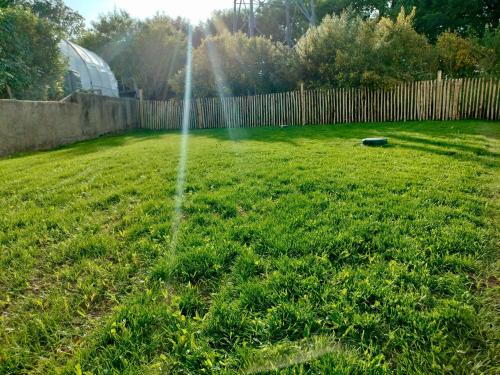 a sprinkler in the middle of a yard at Maison contemporaine Plescop in Plescop