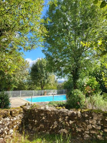 une piscine dans un jardin arboré dans l'établissement Mas Haut, à Loubers