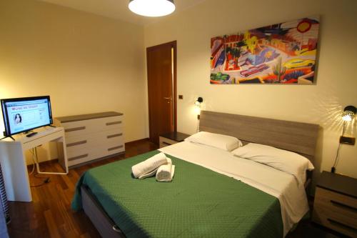 ein Schlafzimmer mit einem Bett und einem Fernseher darin in der Unterkunft Demetra in Montesilvano Marina