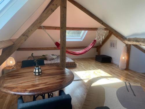 Χώρος καθιστικού στο Chambres en loft privé dans la campagne