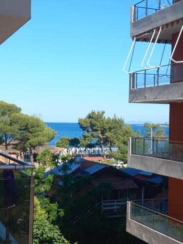 a view of the ocean from a building at Blue Haven in Shëngjin
