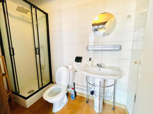 une salle de bain avec toilettes et lavabo dans l'établissement Le Refuge de Bourgogne, à Orléans