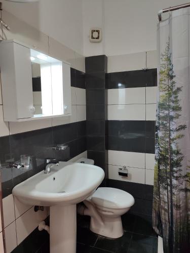 a bathroom with a sink and a toilet at Seaview Apartment Detjoni in Sarandë