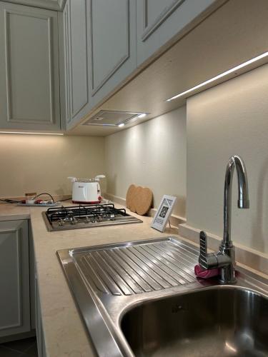 a kitchen with a sink and a stove at Blue Roof in Fidenza